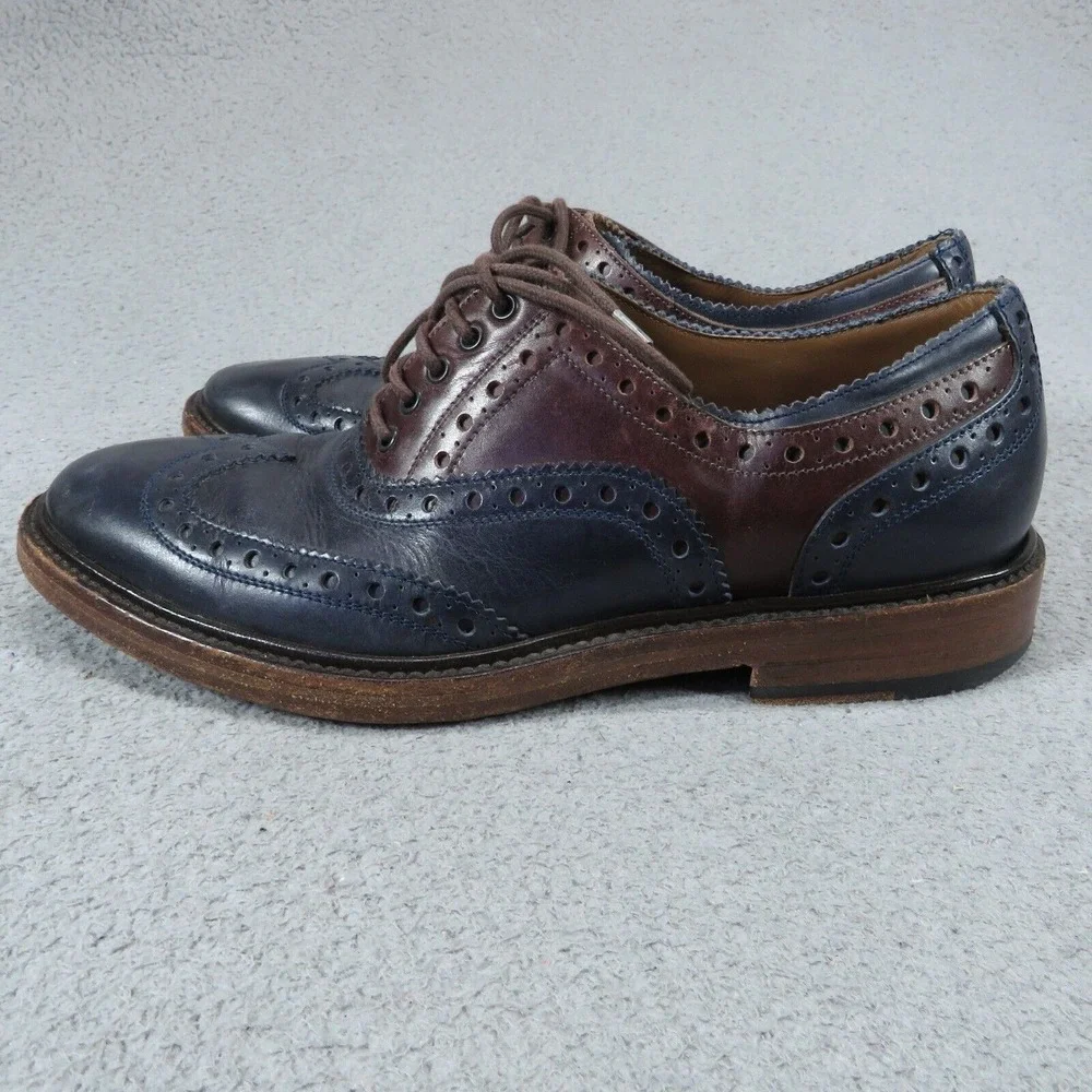 Salvatore Ferragamo Mens 5.5 EE Navy Oxblood Brogue Oxford Dress Shoes Italy